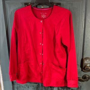 Red Button-Up scrub jacket